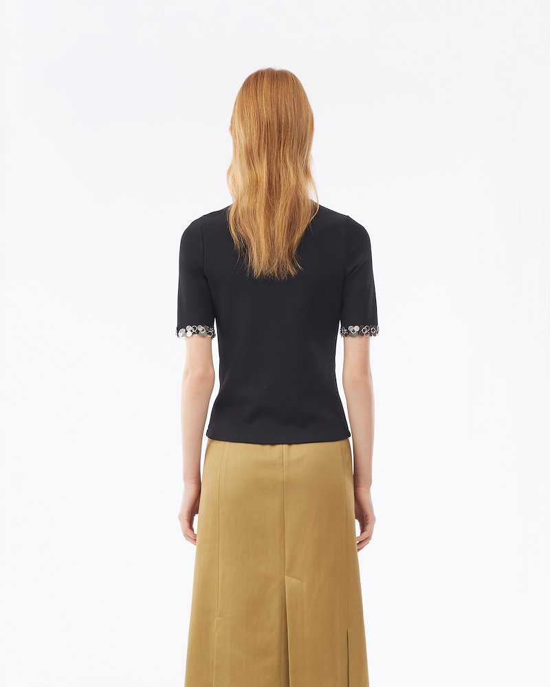 Short Sleeved T-Shirt with Embellished Sleeve Trim-black #0 Short Sleeved T-Shirt with Embellished Sleeve Trim, Black Short Sleeved T-Shirt with Embellished Sleeve Trim from 3.1 Phillip Lim. - 2