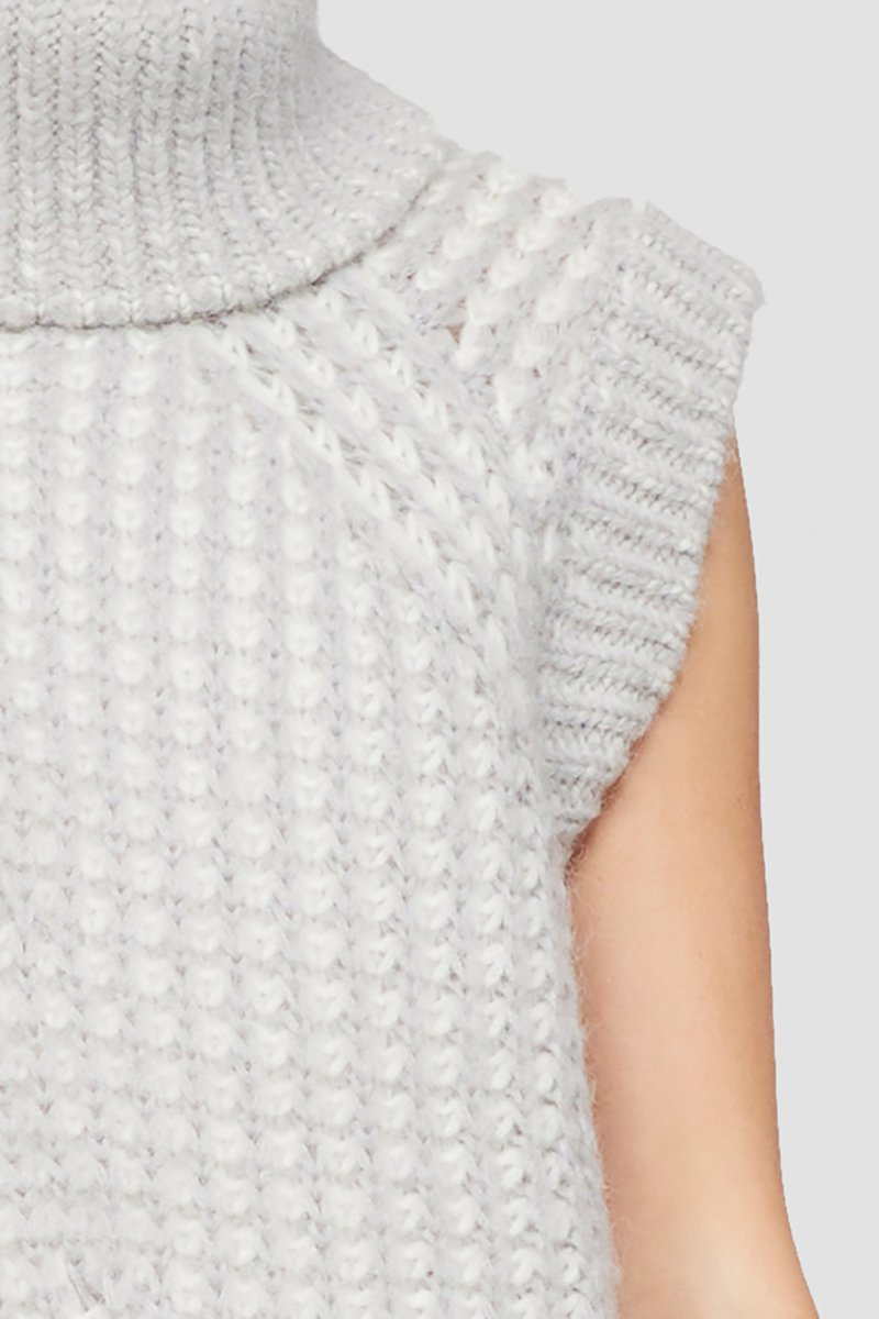 Sleeveless Overlay Turtleneck Sweater-grey #0 Sleeveless Overlay Turtleneck Sweater, null- 4