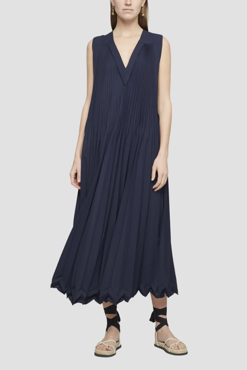 pleated sleeveless dress