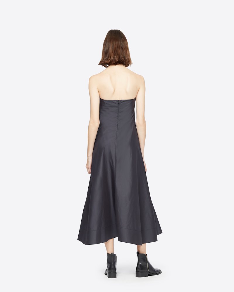 Spaghetti Strap Dress-black #0 Spaghetti Strap Dress, Are you a real city girl? You will be when you stroll down the streets in this black stretch cotton spaghetti straps midi dress. Only 3.1 Phillip Lim knows. Featuring a flared style, spaghetti straps, a square neck, a back zip fastening, an asymmetric hem and a mid-length. - 2