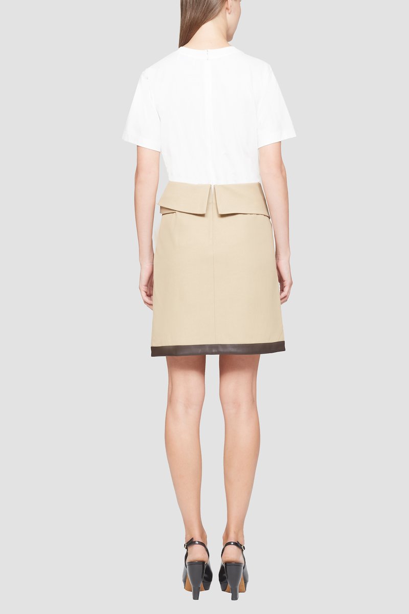 T-Shirt Combo Dress-brown #1 T-Shirt Combo Dress, Beige/white cotton blend twill T-shirt dress from 3.1 PHILLIP LIM featuring two-tone design, layered design, round neck, short sleeves, belted waist and thigh-length.- 3