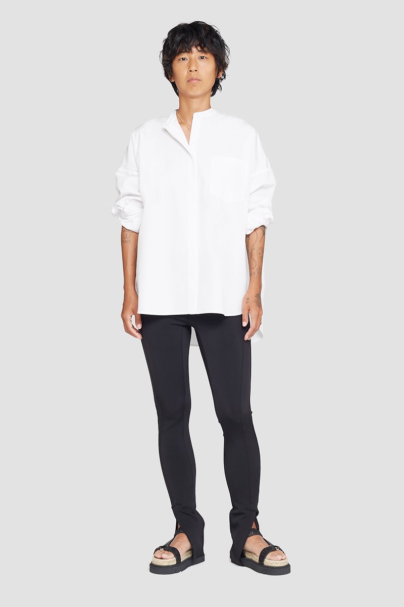 The Boyfriend Shirt-white #0 The Boyfriend Shirt, White band-collar shirt from 3.1 PHILLIP LIM featuring chest patch pocket, buttoned cuffs, band collar, concealed front fastening, long sleeves and high-low hem.- 0
