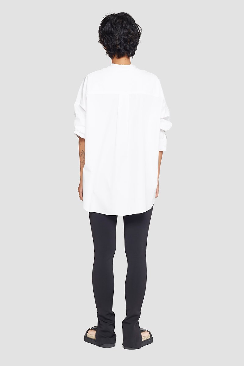 The Boyfriend Shirt-white #0 The Boyfriend Shirt, White band-collar shirt from 3.1 PHILLIP LIM featuring chest patch pocket, buttoned cuffs, band collar, concealed front fastening, long sleeves and high-low hem.- 2