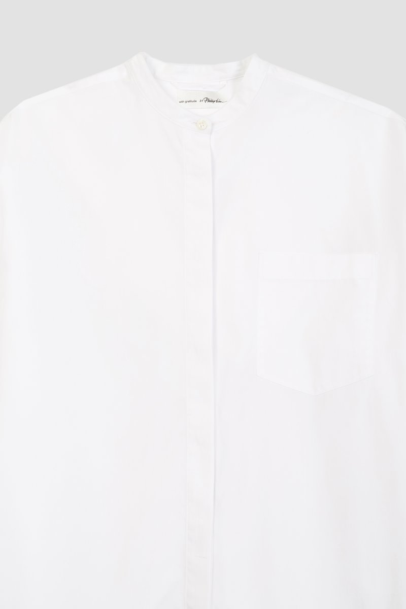 The Boyfriend Shirt-white #0 The Boyfriend Shirt, White band-collar shirt from 3.1 PHILLIP LIM featuring chest patch pocket, buttoned cuffs, band collar, concealed front fastening, long sleeves and high-low hem.- 6