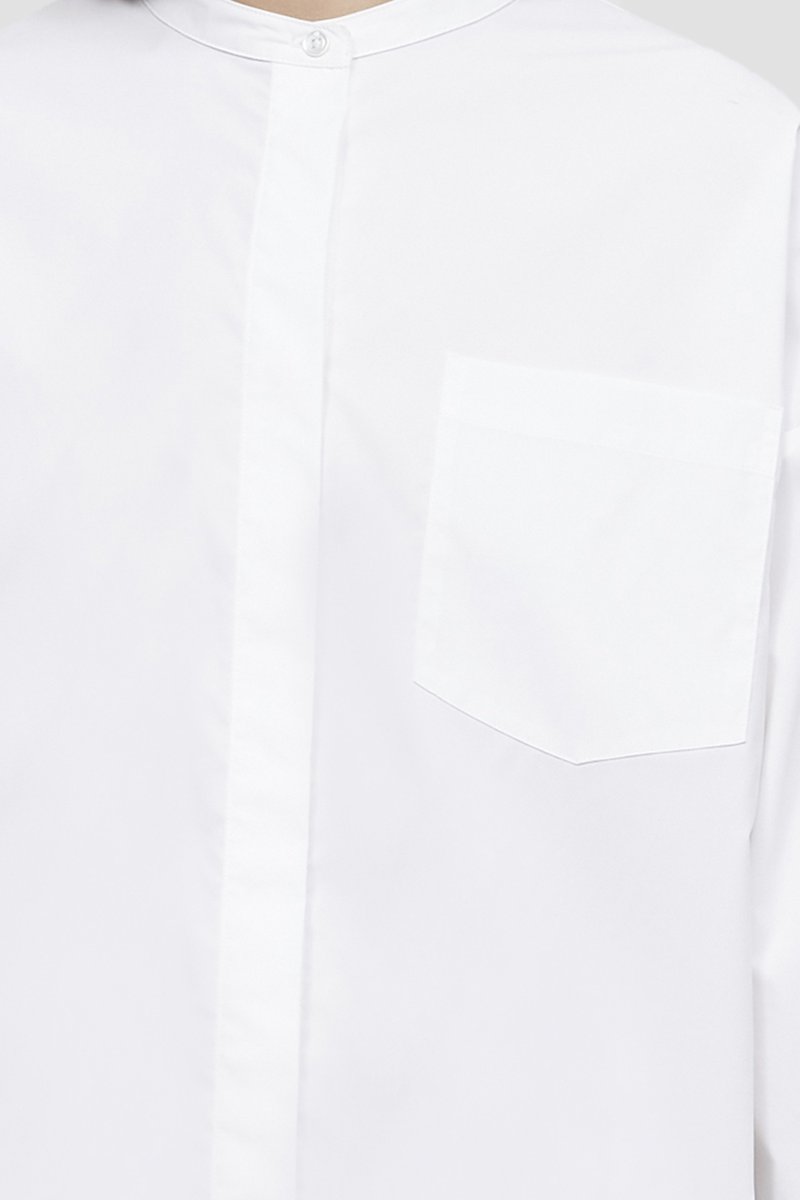 The Boyfriend Shirt-white #1 The Boyfriend Shirt, White band-collar shirt from 3.1 PHILLIP LIM featuring chest patch pocket, buttoned cuffs, band collar, concealed front fastening, long sleeves and high-low hem.- 3