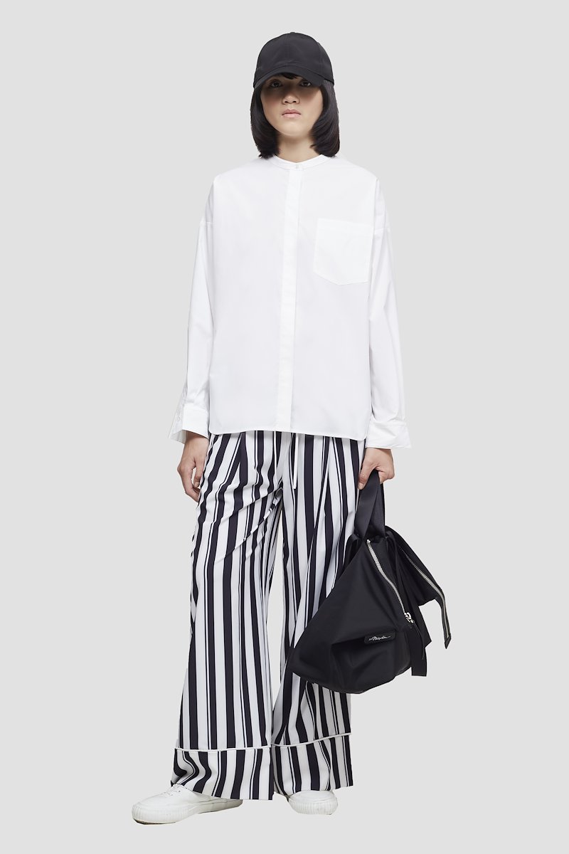 The Boyfriend Shirt-white #0 The Boyfriend Shirt, White band-collar shirt from 3.1 PHILLIP LIM featuring chest patch pocket, buttoned cuffs, band collar, concealed front fastening, long sleeves and high-low hem.- 0