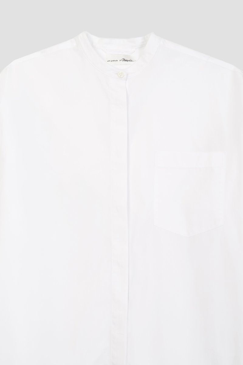 The Boyfriend Shirt-white #0 The Boyfriend Shirt, White band-collar shirt from 3.1 PHILLIP LIM featuring chest patch pocket, buttoned cuffs, band collar, concealed front fastening, long sleeves and high-low hem.- 6