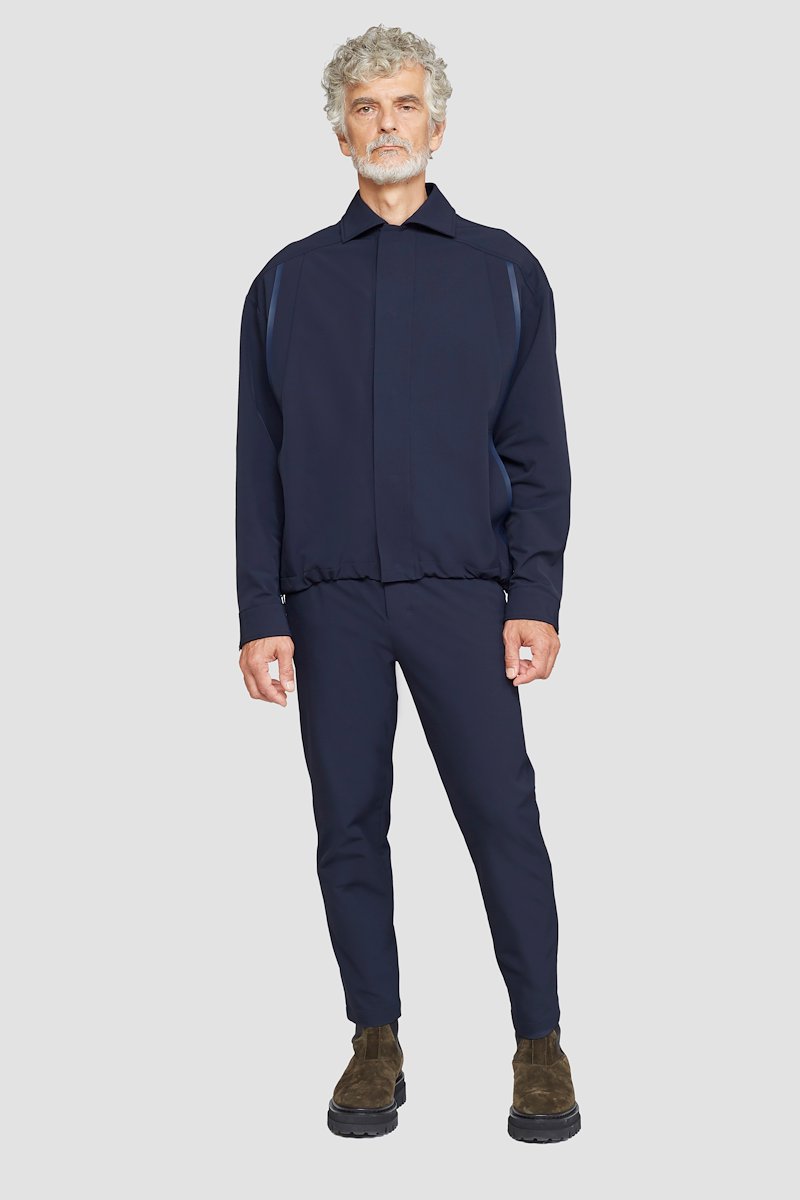 The Coach Jacket-blue #0 The Coach Jacket, Navy blue The Coach shirt jacket from 3.1 PHILLIP LIM featuring straight-point collar, concealed front fastening, long sleeves, two side slit pockets and drawstring hem.- 0