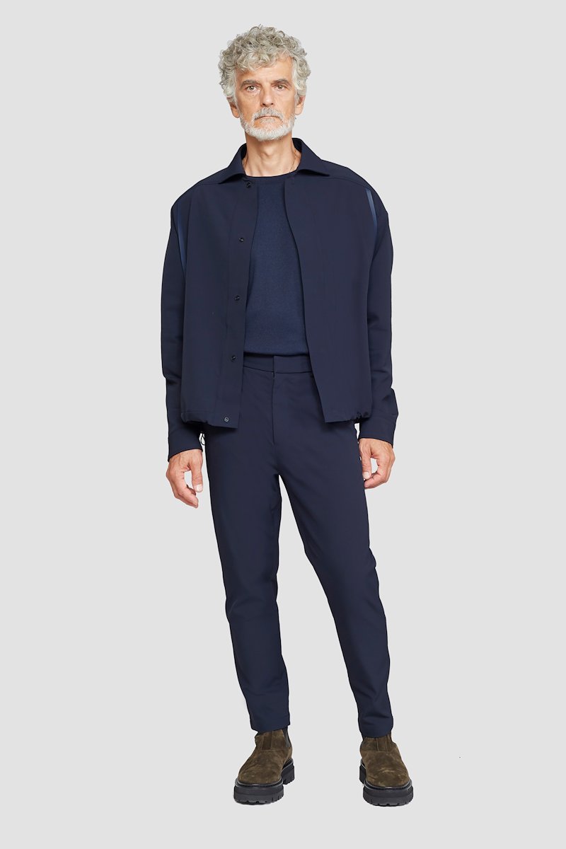 The Coach Jacket-blue #1 The Coach Jacket, Navy blue The Coach shirt jacket from 3.1 PHILLIP LIM featuring straight-point collar, concealed front fastening, long sleeves, two side slit pockets and drawstring hem.- 3