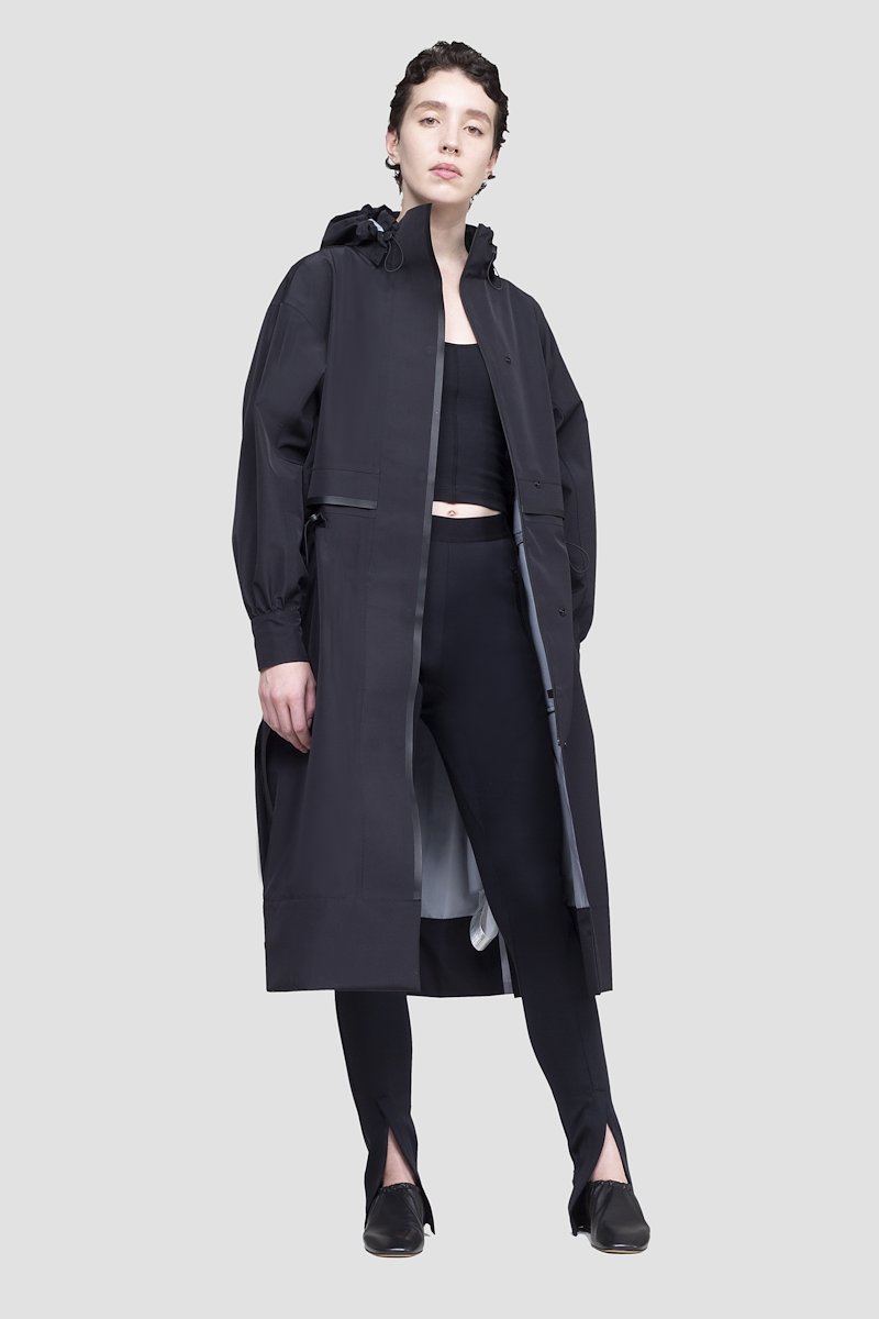 The Essential Parka-black #1 The Essential Parka, Black Essential hooded parka coat from 3.1 PHILLIP LIM featuring drawstring hood, stand-up collar, long sleeves, storm flap, drawstring waist, concealed front button fastening, wind-resistant and water-resistant.- 3