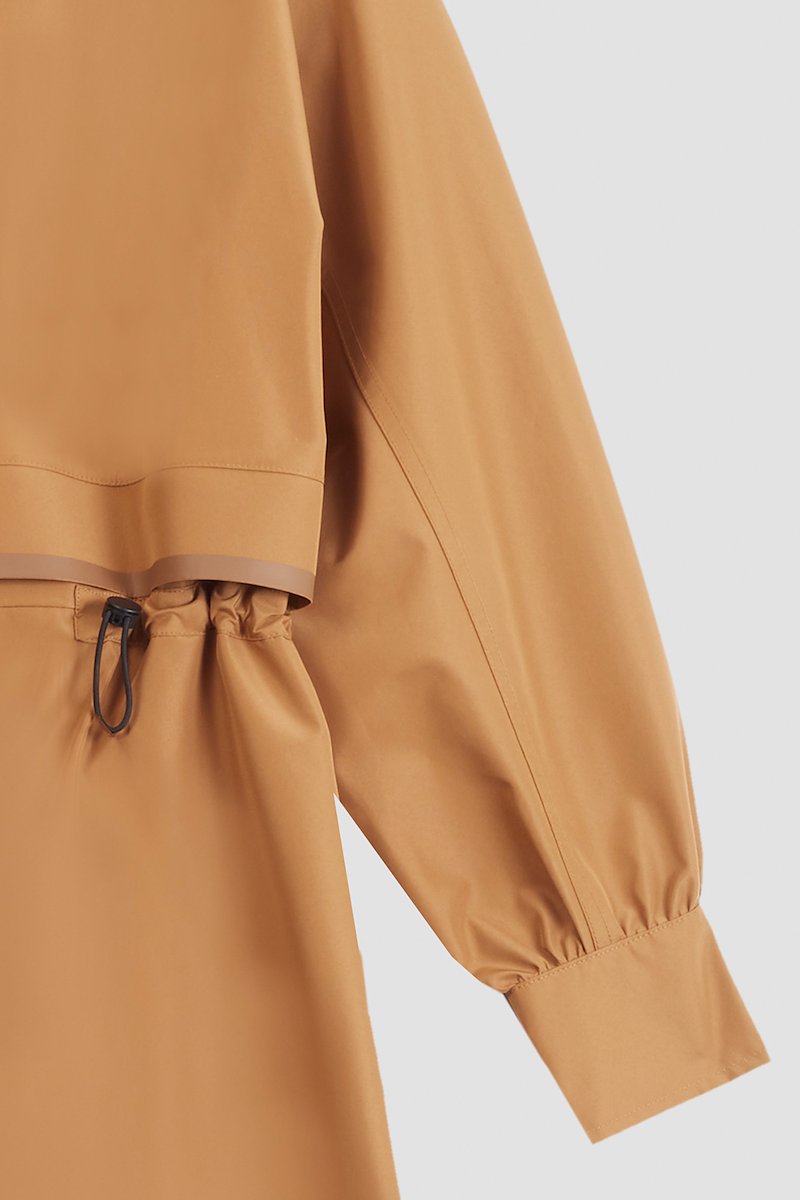 The Essential Parka-neutrals #1 The Essential Parka, Camel brown Essential hooded parka coat from 3.1 PHILLIP LIM featuring water-resistant, wind-resistant, storm flap, drawstring hood, stand-up collar, long sleeves, drawstring waist, concealed front button fastening and FUZE BIOTECH technology.- 5