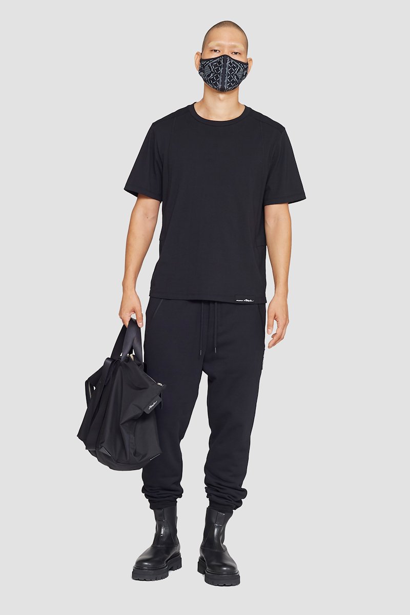 The Essential Tee-black #0 The Essential Tee, True black cotton Essential T-shirt from 3.1 PHILLIP LIM featuring patchwork design, logo patch to the rear, crew neck, short sleeves and straight hem.- 0