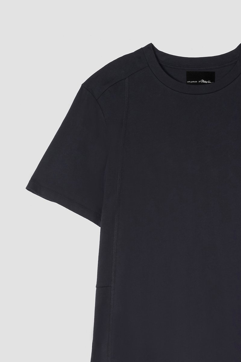 The Essential Tee-black #0 The Essential Tee, True black cotton Essential T-shirt from 3.1 PHILLIP LIM featuring patchwork design, logo patch to the rear, crew neck, short sleeves and straight hem.- 6