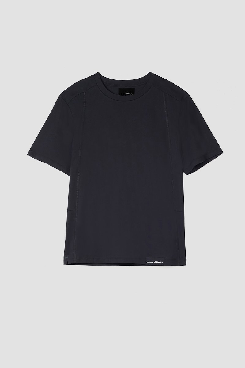 The Essential Tee-black #0 The Essential Tee, True black cotton Essential T-shirt from 3.1 PHILLIP LIM featuring patchwork design, logo patch to the rear, crew neck, short sleeves and straight hem.- 4