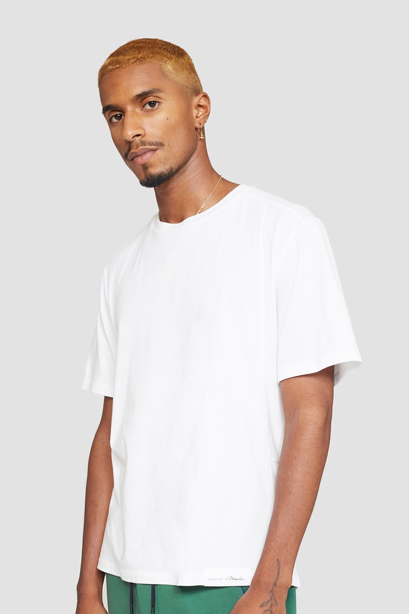 The Essential Tee-white #1 The Essential Tee, Optic white cotton Essential T-shirt from 3.1 PHILLIP LIM featuring patchwork design, logo patch to the rear, crew neck, short sleeves and straight hem.- 3