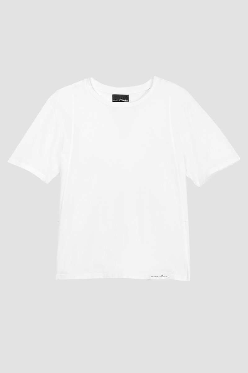 The Essential Tee-white #0 The Essential Tee, Optic white cotton Essential T-shirt from 3.1 PHILLIP LIM featuring patchwork design, logo patch to the rear, crew neck, short sleeves and straight hem.- 4