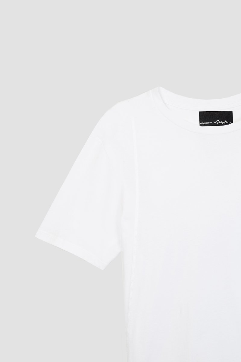 The Essential Tee-white #0 The Essential Tee, Optic white cotton Essential T-shirt from 3.1 PHILLIP LIM featuring patchwork design, logo patch to the rear, crew neck, short sleeves and straight hem.- 6