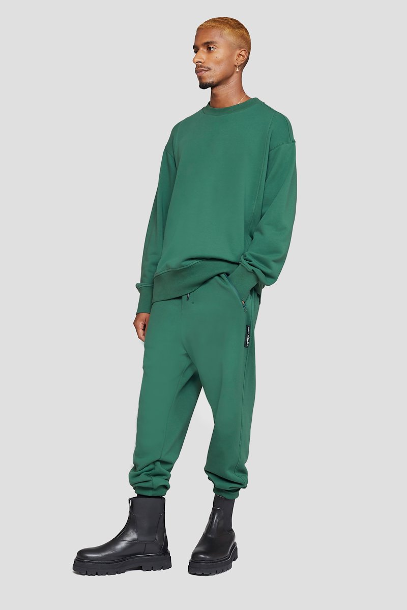 The Everyday Crew Sweatshirt-green #1 The Everyday Crew Sweatshirt, Bottle green cotton Everyday sweatshirt from 3.1 PHILLIP LIM featuring ribbed detailing, logo patch to the front, crew neck, long sleeves, elasticated cuffs and straight hem.- 1