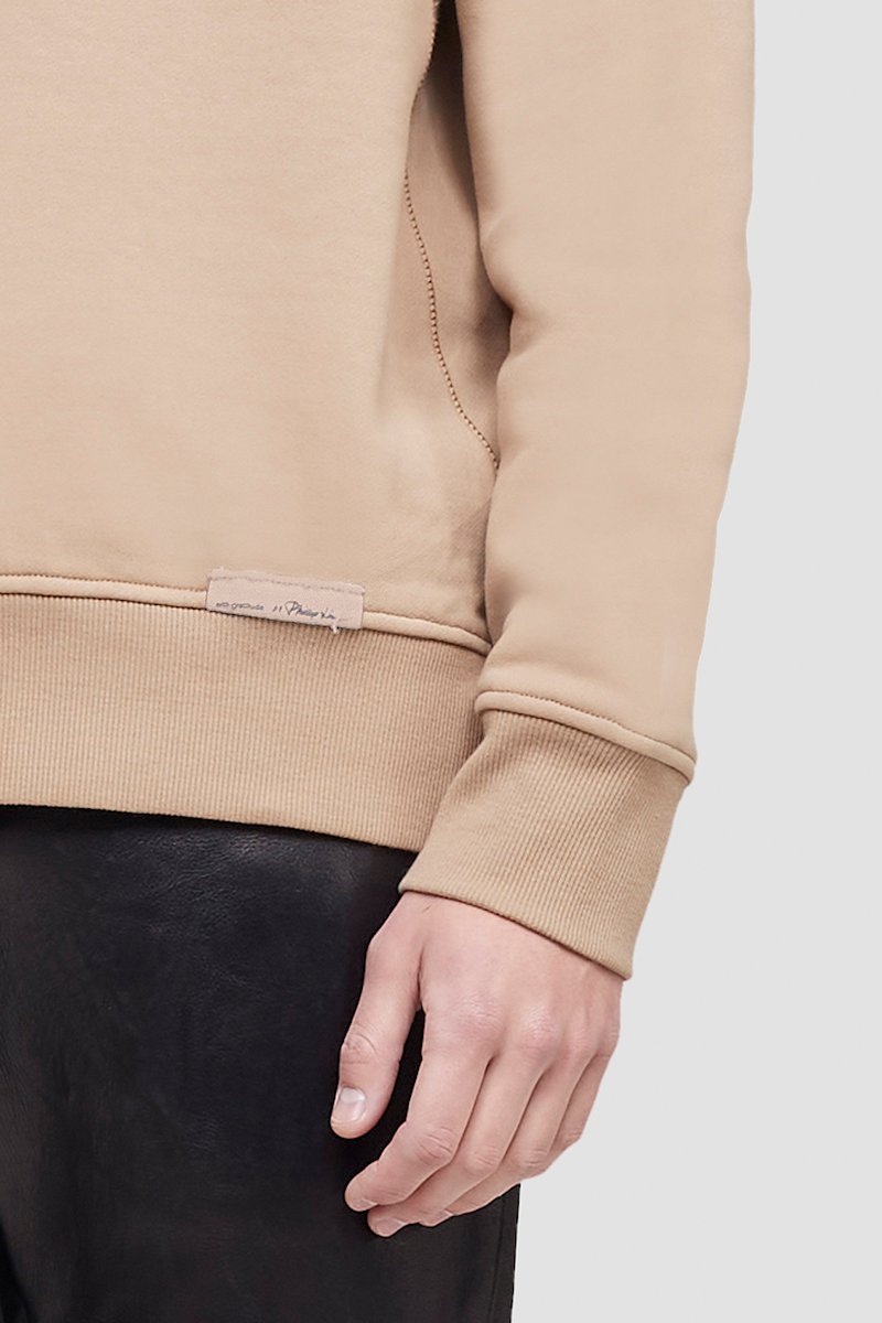 The Everyday Crew Sweatshirt-neutrals #1 The Everyday Crew Sweatshirt, Camel brown cotton logo-patch detail sweatshirt from 3.1 PHILLIP LIM featuring logo patch to the front, ribbed detailing, crew neck, long sleeves and straight hem.- 5