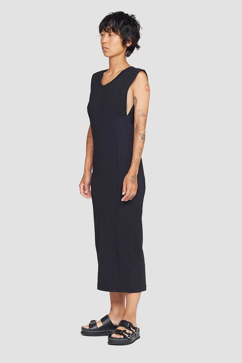 The Everyday Scoop Tank Dress-neutrals #1 The Everyday Scoop Tank Dress, Black Everyday scoop-neck tank dress from 3.1 PHILLIP LIM featuring seam detailing, logo patch to the rear, scoop neck, sleeveless and mid-length.- 1