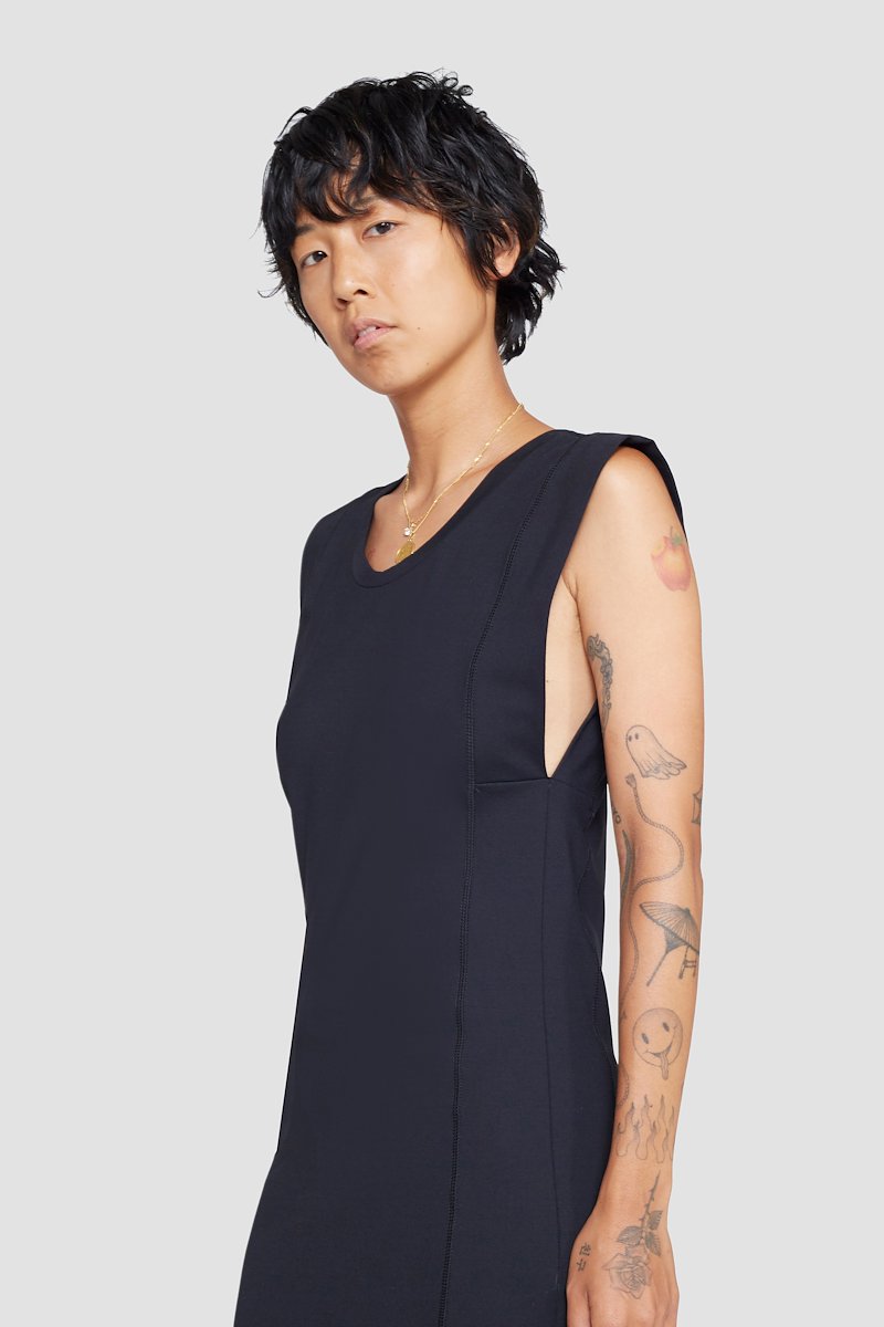 The Everyday Scoop Tank Dress-neutrals #1 The Everyday Scoop Tank Dress, Black Everyday scoop-neck tank dress from 3.1 PHILLIP LIM featuring seam detailing, logo patch to the rear, scoop neck, sleeveless and mid-length.- 3