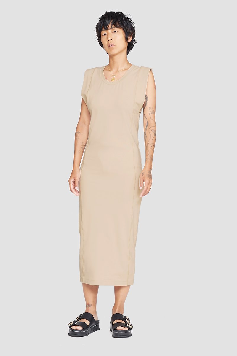 The Everyday Scoop Tank Dress-neutrals #0 The Everyday Scoop Tank Dress, Nude beige Everyday scoop-neck tank dress from 3.1 PHILLIP LIM featuring seam detailing, logo patch to the rear, scoop neck, sleeveless and mid-length.- 0