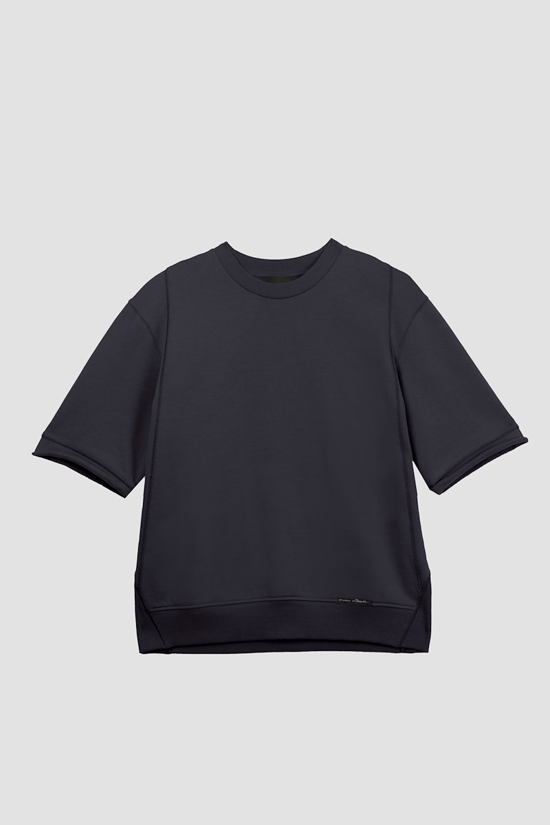 The Everyday Short Sleeve Crew Sweatshirt-black #1 The Everyday Short Sleeve Crew Sweatshirt, Black cotton logo patch detail sweatshirt from 3.1 PHILLIP LIM featuring logo patch to the front, ribbed detailing, crew neck, short sleeves and straight hem.- 5