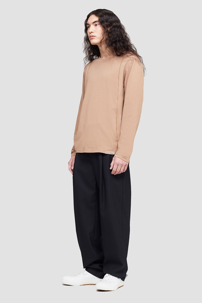 The Long Sleeve Essential Tee-neutrals #0 The Long Sleeve Essential Tee, Camel brown cotton logo-patch detail T-shirt from 3.1 PHILLIP LIM featuring tonal stitching, logo patch to the front, round neck, long sleeves and straight hem.- 2