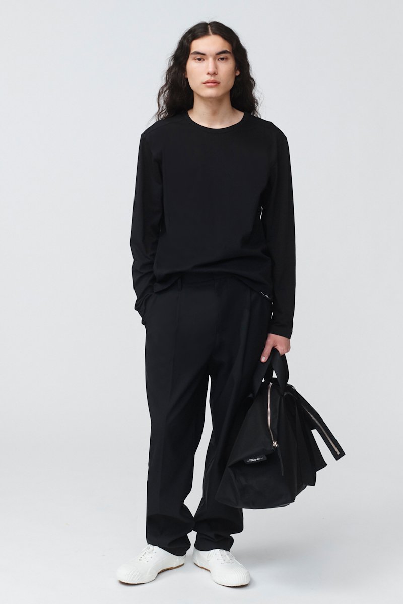 The Long Sleeve Essential Tee-black #1 The Long Sleeve Essential Tee, Black cotton logo patch detail T-shirt from 3.1 PHILLIP LIM featuring logo patch to the front, round neck, long sleeves and straight hem.- 1