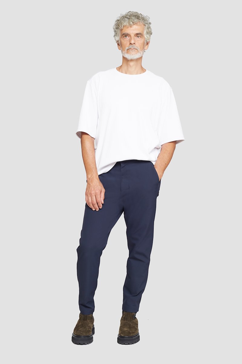 The Saddle Trouser-blue #0 The Saddle Trouser, Navy blue mid-rise tapered trousers from 3.1 PHILLIP LIM featuring mid-rise, belt loops, concealed front fastening, two side slit pockets and two rear button-fastening jetted pockets.- 0