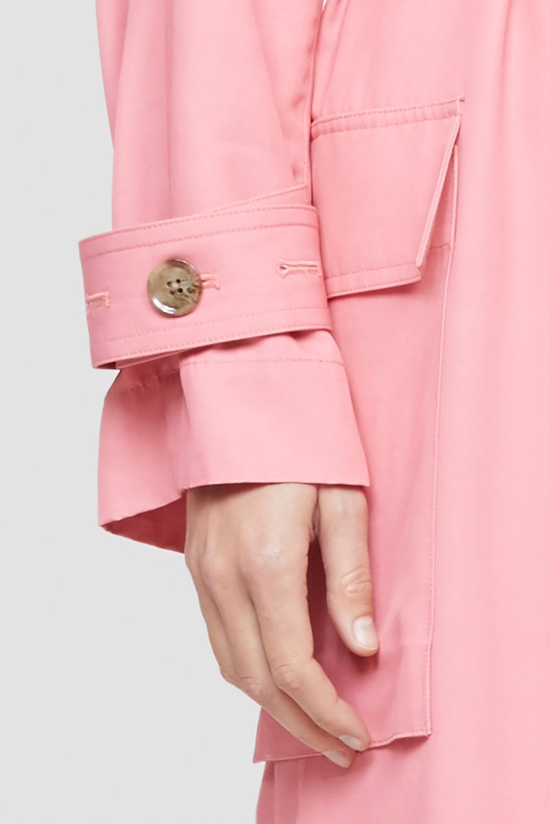 Trench Coat-pink #0 Trench Coat, Rosa pink double-breasted belted trench coat from 3.1 PHILLIP LIM featuring wide notch lapels, double-breasted button fastening, two side flap pockets, tied waist, long raglan sleeves, buttoned cuffs, unlined and central rear vent.- 4
