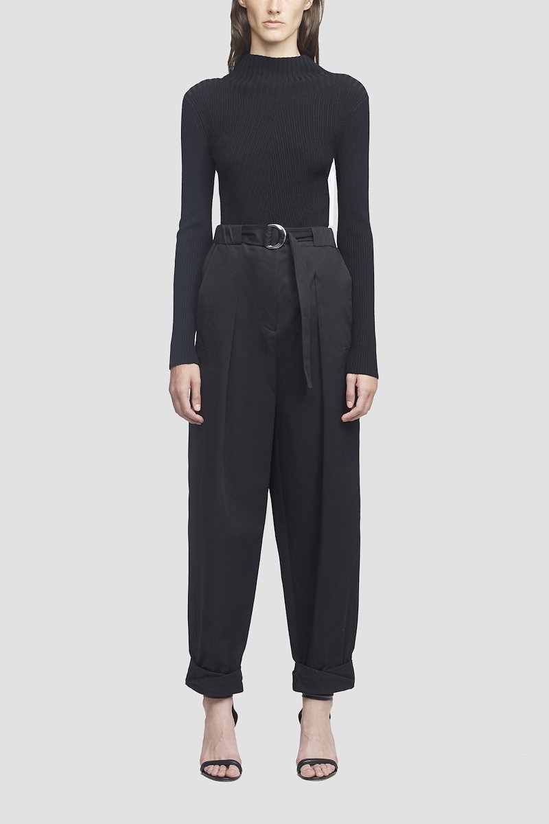 Twill Belted Utility Pant-black #0 Twill Belted Utility Pant, BLACK Synthetic->Triacetate TWILL UTILITY BELTED PANTS W ROLLED CUFF from 3.1 Phillip Lim. - 4