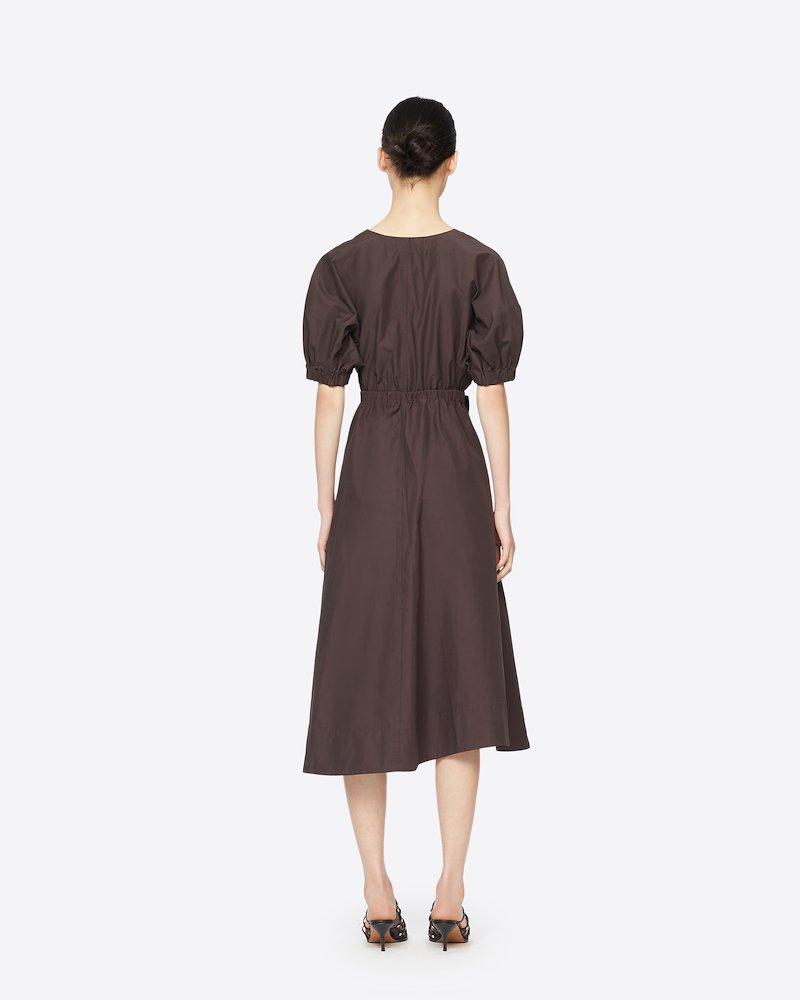Utility Belted Dress with Gathered Sleeves-brown #0 Utility Belted Dress with Gathered Sleeves, There's nothing you love more than matching things. Matching your pen with your notebook, your headphones with your (reusable) bottle and matching your dress with your drink. And since we know you also have a thing for mochaccinos, we strongly believe this dark mocha brown cotton-blend Utility belted midi dress from 3.1 Phillip Lim is the only thing missing in the picture. Crossing it off the list in 3, 2, 1... Featuring a v-neck, an asymmetric hem, a mid-length, a flared style, short puffed sleeves, tie waist belt and silver-tone snap-button details.- 2