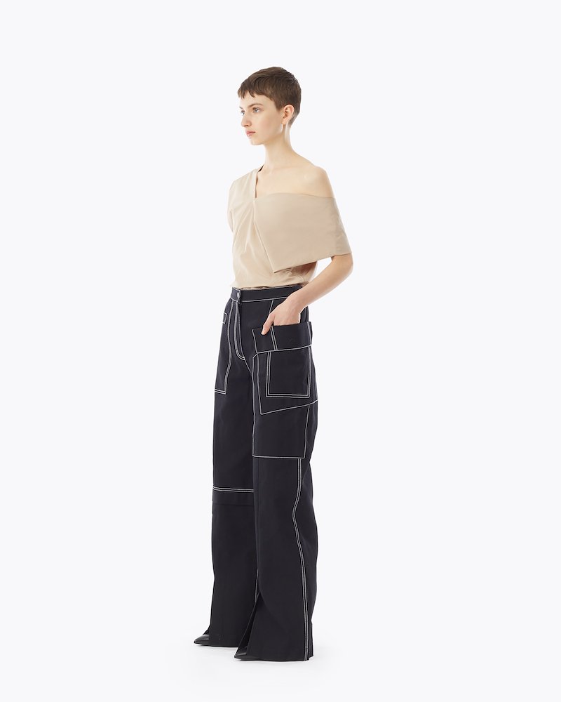 black wide leg cargo pants