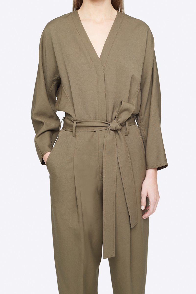 Wool Belted Jumpsuit-grey #1 Wool Belted Jumpsuit, Fir Green Wool or fine animal hair->Wool 3/4 SLV WOOL MENSWEAR BELTED JUMPSUIT from 3.1 Phillip Lim. - 3