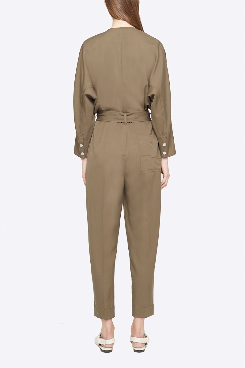 Wool Belted Jumpsuit-grey #0 Wool Belted Jumpsuit, Fir Green Wool or fine animal hair->Wool 3/4 SLV WOOL MENSWEAR BELTED JUMPSUIT from 3.1 Phillip Lim. - 2