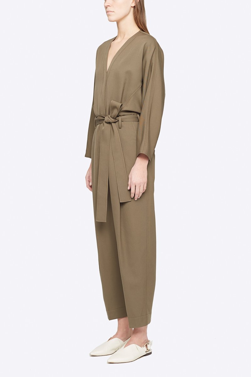 Wool Belted Jumpsuit-grey #1 Wool Belted Jumpsuit, Fir Green Wool or fine animal hair->Wool 3/4 SLV WOOL MENSWEAR BELTED JUMPSUIT from 3.1 Phillip Lim. - 1