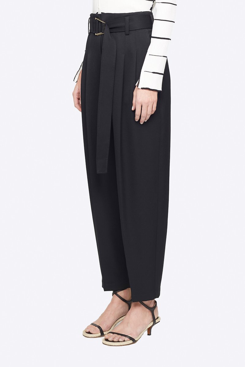 Wool Belted Utility Pant-black #1 Wool Belted Utility Pant, Black wool belted utility trousers from 3.1 PHILLIP LIM featuring high waist, belted waist, concealed front fastening, two diagonal pockets to the sides, rear patch pocket, tapered fit and cropped leg. POSITIVELY CONSCIOUS: This product is made with a material widely recognised as being better for the planet, so you can be confident you are choosing positively .- 1