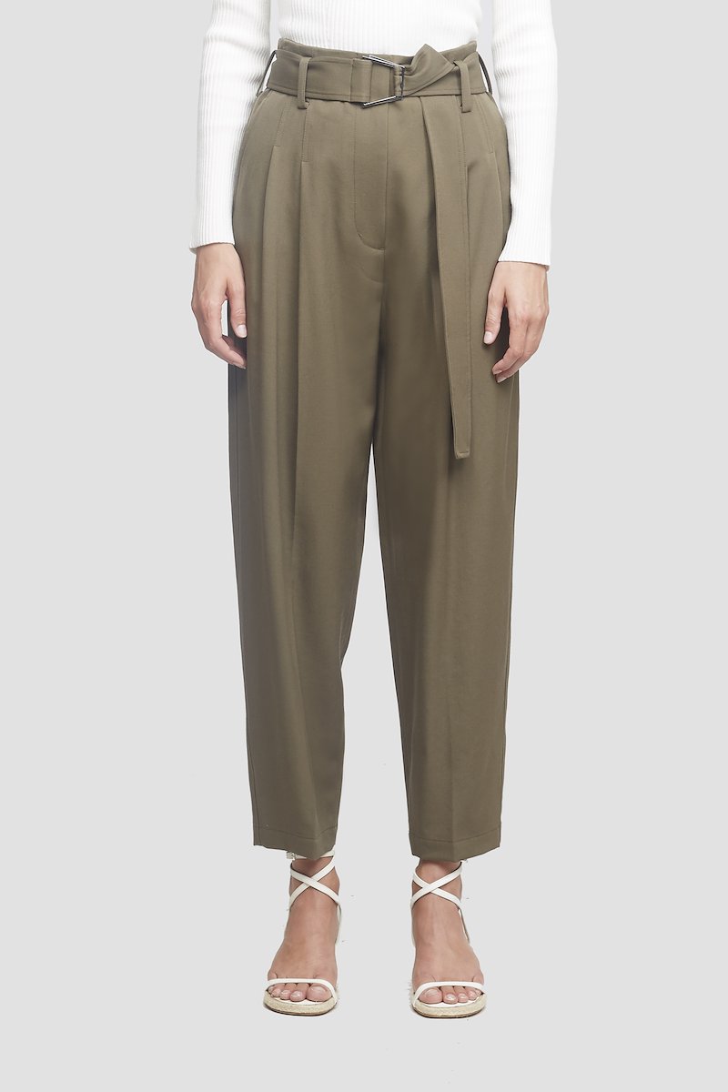 Wool Belted Utility Pant-green #0 Wool Belted Utility Pant, Green wool belted utility trousers from 3.1 PHILLIP LIM featuring high waist, belted waist, concealed front fastening, two diagonal pockets to the sides, rear patch pocket, tapered fit and cropped leg. POSITIVELY CONSCIOUS: This product is made with a material widely recognised as being better for the planet, so you can be confident you are choosing positively .- 0