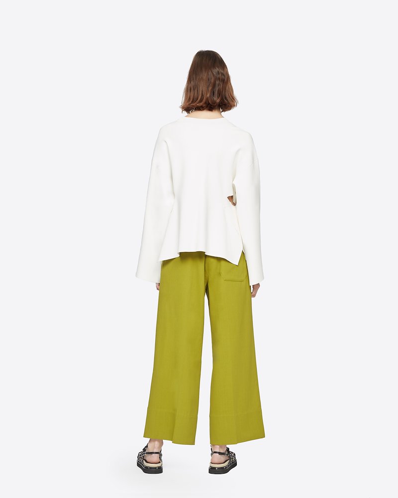 Wool Crepe A-Line Pant-green #0 Wool Crepe A-Line Pant, Praise be to casual office attire. No one wants to sit at a desk all day in uncomfortable formalwear and the same goes for anywhere else, these olive green cropped wide-leg trousers from 3.1 Phillip Lim are the perfect alternative. You'll have everyone green with envy. Featuring a concealed fastening, side pockets, a back pocket, a wide leg and a cropped length. - 2