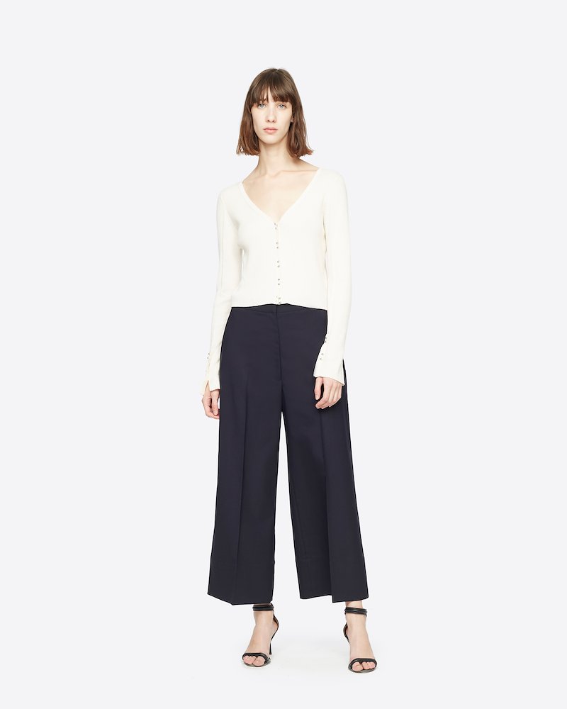 Wool Poplin A-Line Pant-black #0 Wool Poplin A-Line Pant, A little goes a long way... Boasting a wool construction, these back darts cropped trousers from 3.1 Phillip Lim proves that you don't need to complicate when it comes to elegance. Fuss-free is the way to go. Featuring a high waist, a concealed front fastening, side seam pockets, a wide leg and a cropped length.- 0