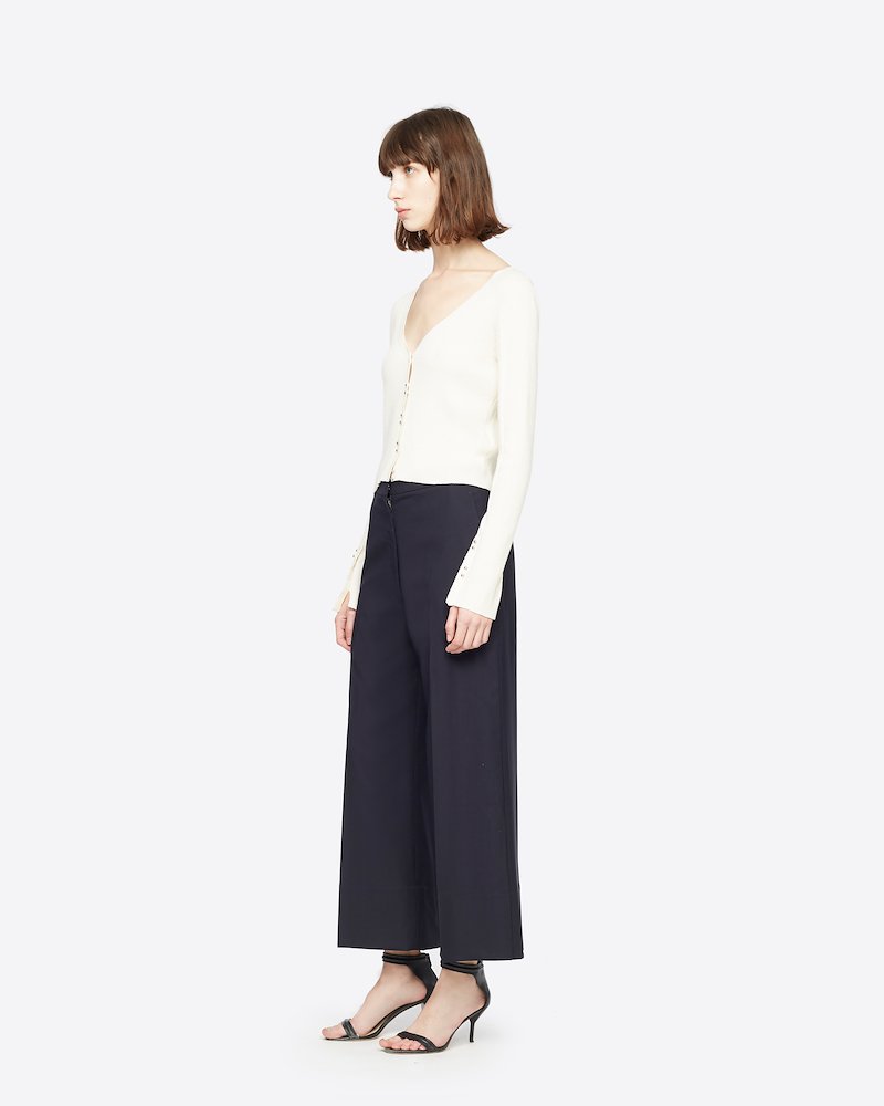Wool Poplin A-Line Pant-black #1 Wool Poplin A-Line Pant, A little goes a long way... Boasting a wool construction, these back darts cropped trousers from 3.1 Phillip Lim proves that you don't need to complicate when it comes to elegance. Fuss-free is the way to go. Featuring a high waist, a concealed front fastening, side seam pockets, a wide leg and a cropped length.- 1