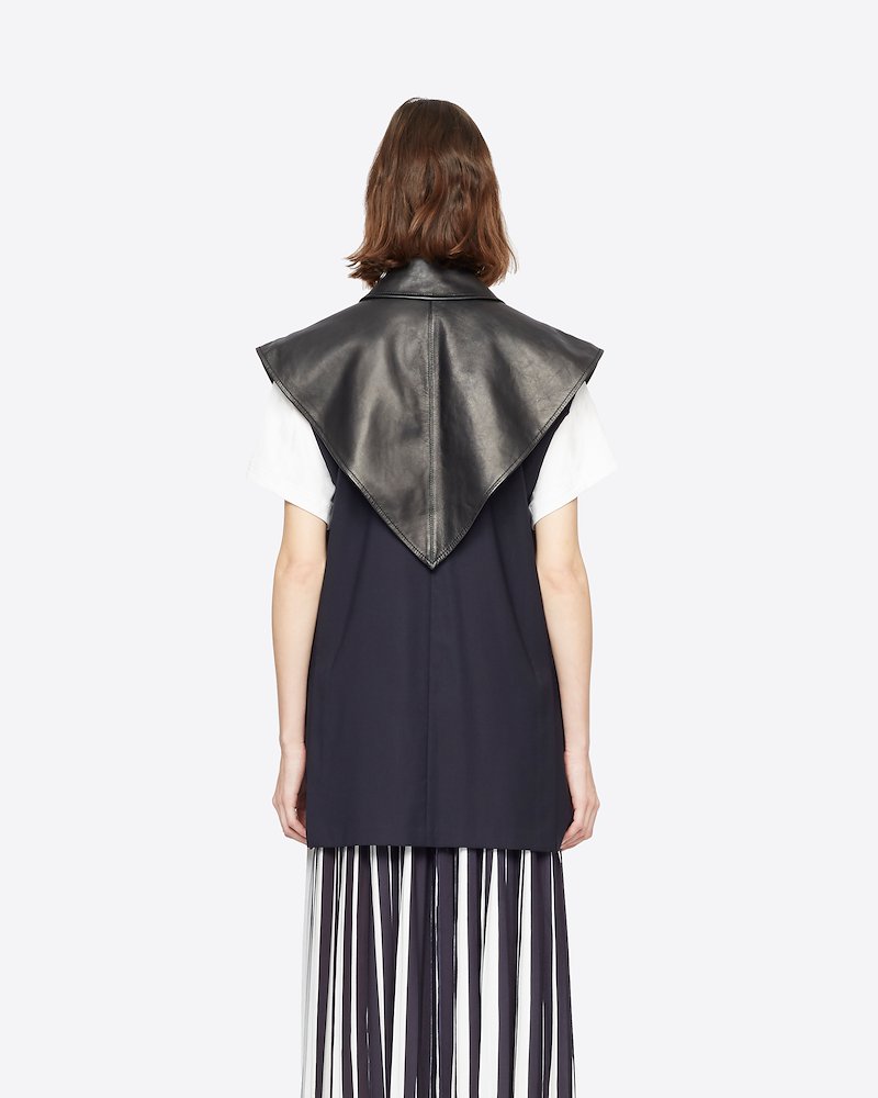 Wool Poplin Vest With Removable Scarf-black #0 Wool Poplin Vest With Removable Scarf, We all love versatility. Boasting a wool construction, this removable scarf vest from 3.1 Phillip Lim is the perfect piece to go with your moods. Leather scarf or not scarf? Either way you will look the coolest. Featuring a front button fastening, two front pockets and removable leather scarf.- 2