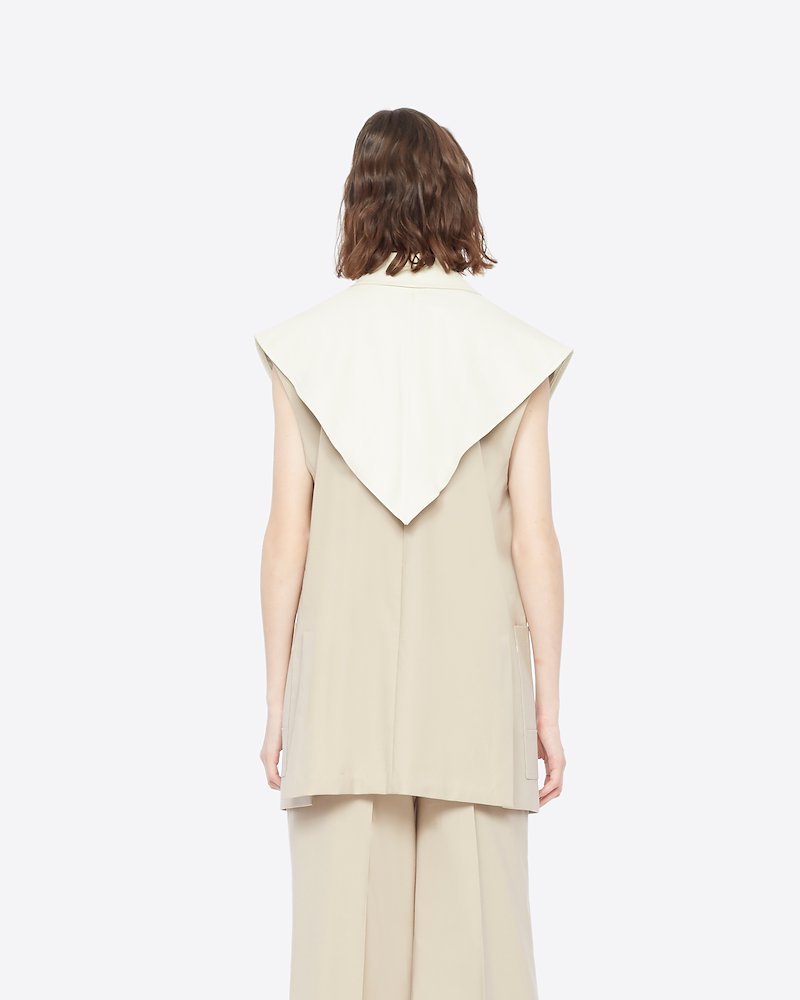 Wool Poplin Vest With Removable Scarf-neutrals #0 Wool Poplin Vest With Removable Scarf, - 2