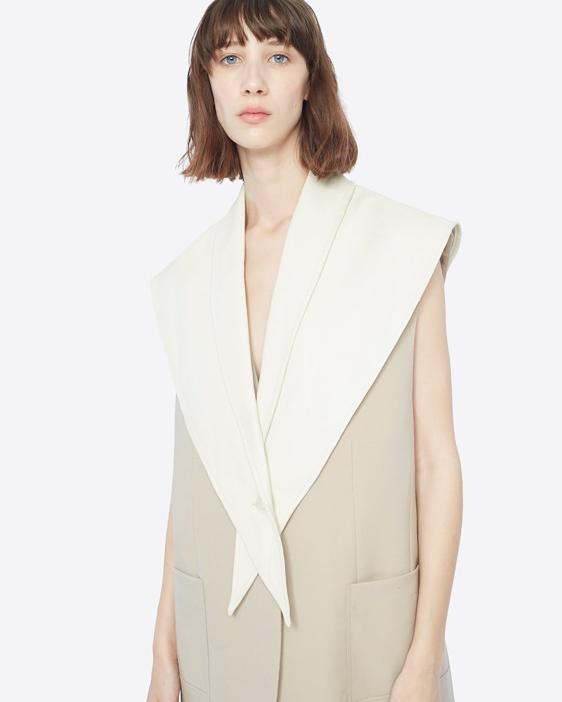Wool Poplin Vest With Removable Scarf-neutrals #1 Wool Poplin Vest With Removable Scarf, - 3