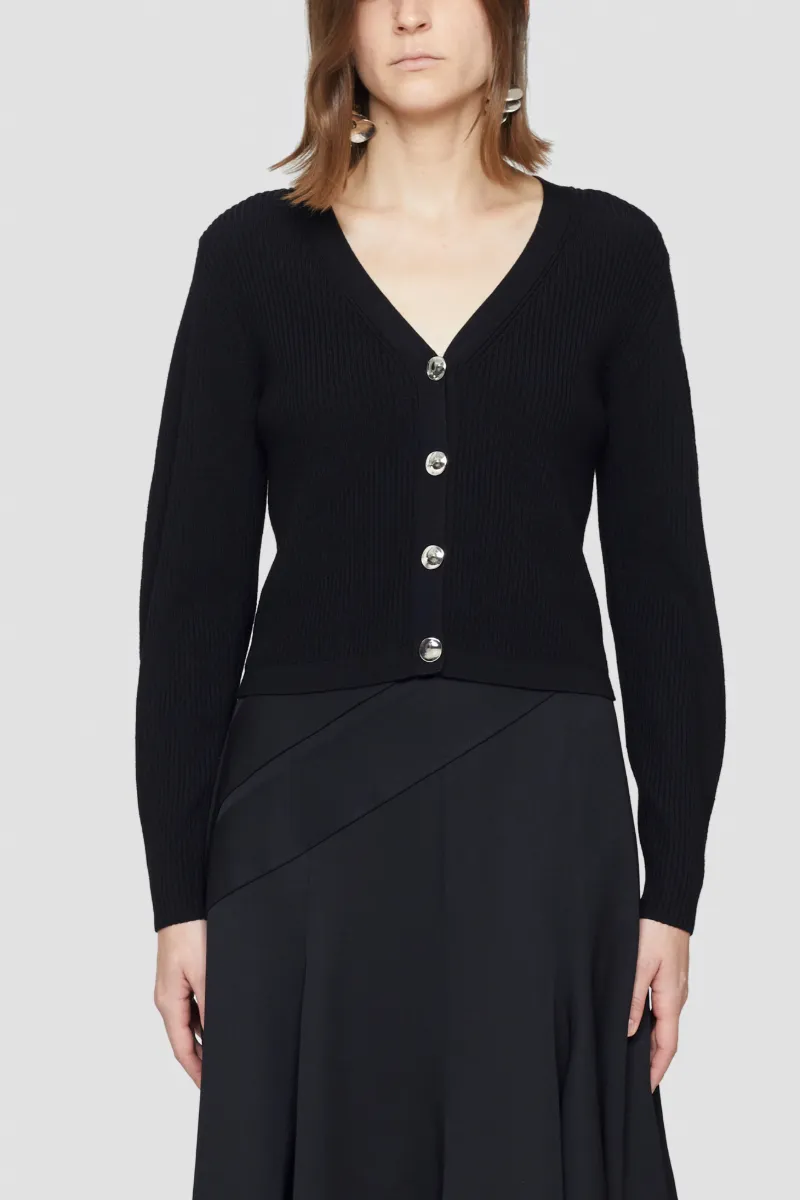 womens black ribbed cardigan