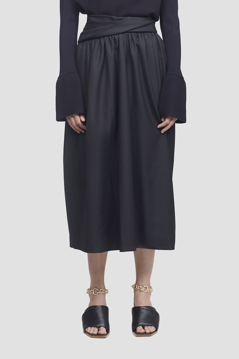 Wool Serge Folded Waist Skirt-black #0 Wool Serge Folded Waist Skirt, BLACK Wool or fine animal hair->Wool WOOL SERGE SKIRT W FOLDED WAISTBAND from 3.1 Phillip Lim. - 0