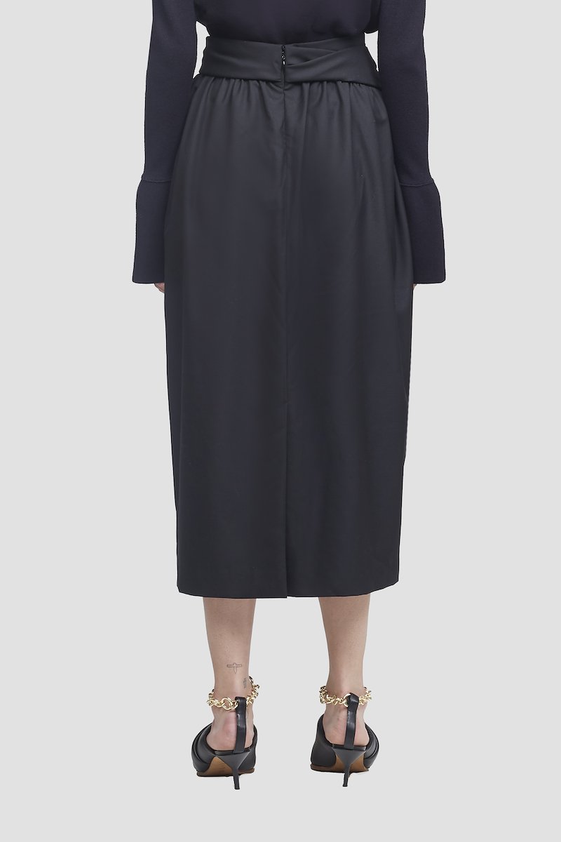 Wool Serge Folded Waist Skirt-black #0 Wool Serge Folded Waist Skirt, BLACK Wool or fine animal hair->Wool WOOL SERGE SKIRT W FOLDED WAISTBAND from 3.1 Phillip Lim. - 2