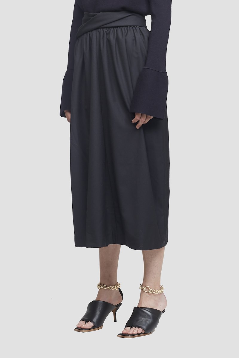 Wool Serge Folded Waist Skirt-black #1 Wool Serge Folded Waist Skirt, BLACK Wool or fine animal hair->Wool WOOL SERGE SKIRT W FOLDED WAISTBAND from 3.1 Phillip Lim. - 1