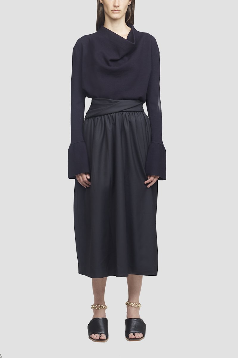 Wool Serge Folded Waist Skirt-black #1 Wool Serge Folded Waist Skirt, BLACK Wool or fine animal hair->Wool WOOL SERGE SKIRT W FOLDED WAISTBAND from 3.1 Phillip Lim. - 3